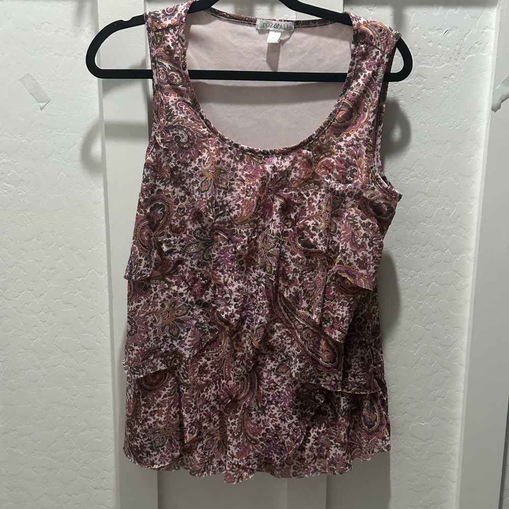 Roz‎ & Ali Pink Paisley Ruffle Blouse